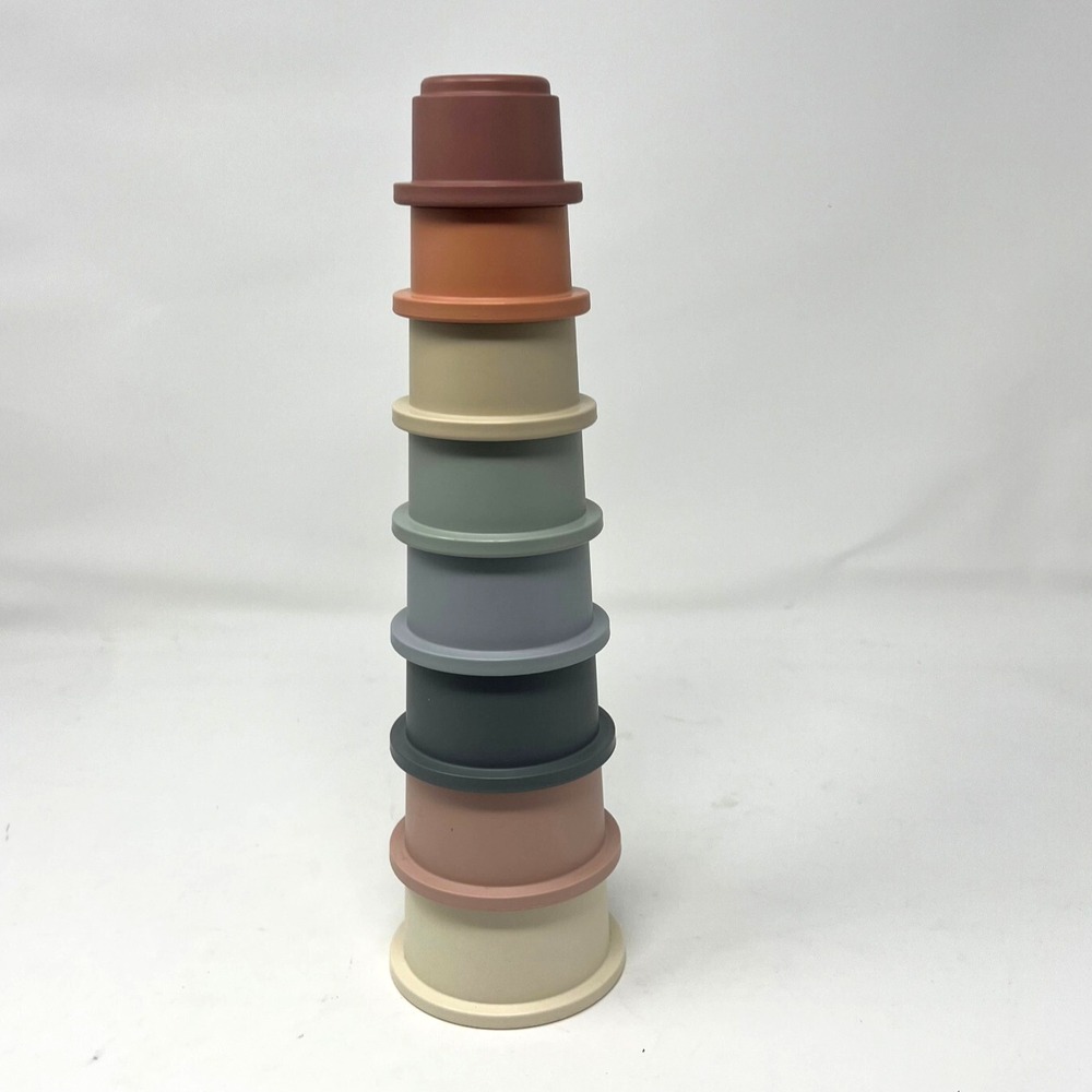 Mushie Stacking Cups Made In Denmark Bathing Toys Stackable 8 Cups EUC